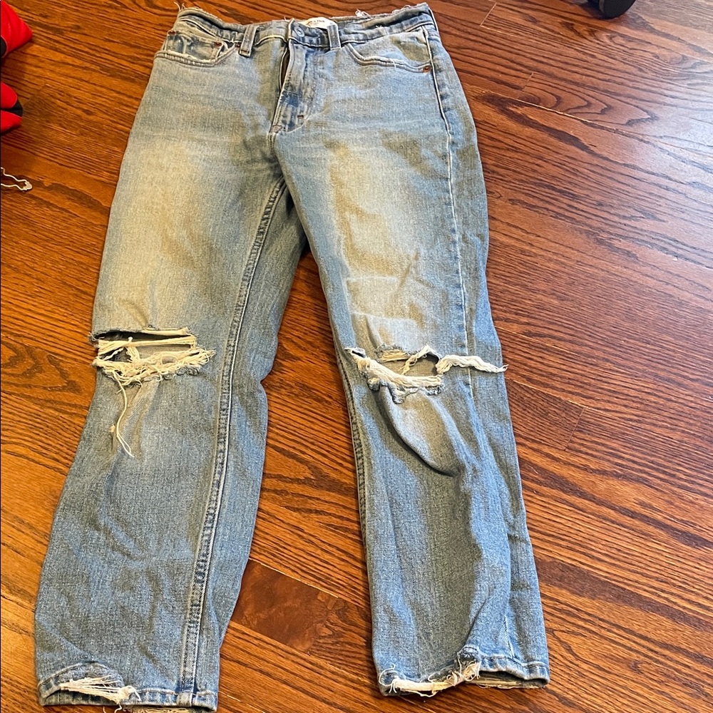 Abercrombie & Fitch Blue Ripped Boyfriend Jeans